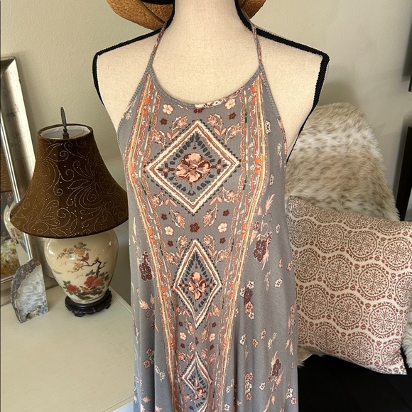 O'Neill Sonoma boho western jersey knit ribbed ruffle hem Halter Dress M L XL - Picture 3 of 13